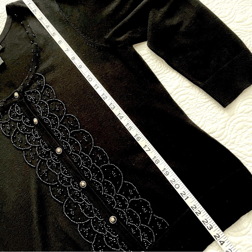 Vintage Cable & Gauge Beaded 3/4 Sleeve Cardigan Sweater Large - Picture 10 of 14